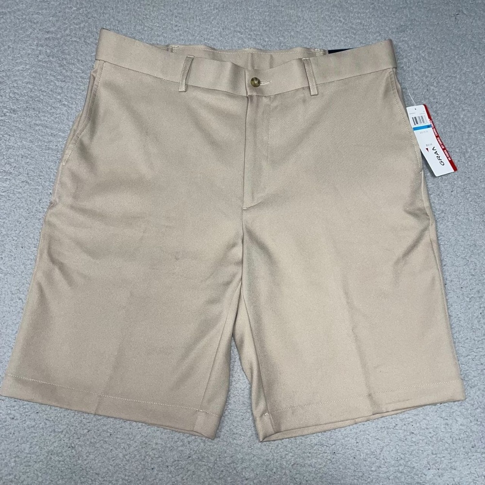 NWT Grand Slam Off Course Shorts Mens Sz 36x10 Khaki Golf Performance Flat Front